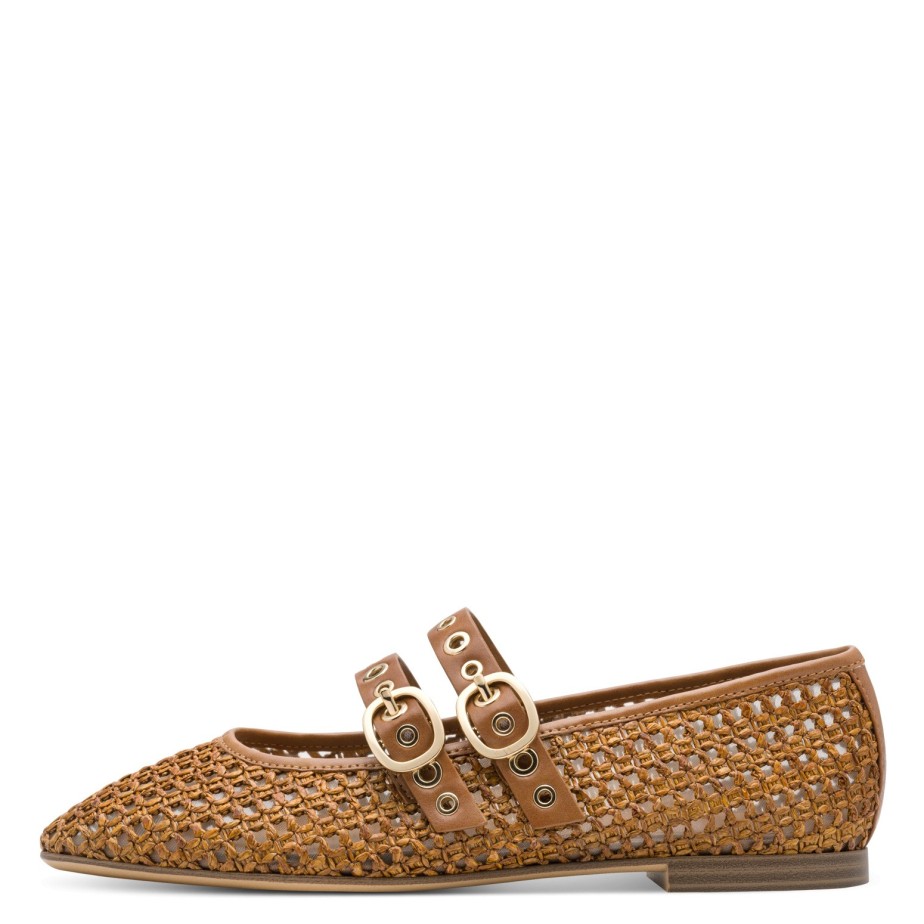 manoletina Tamaris rejilla color cognac