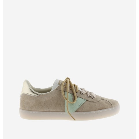 deportivas Victoria piel beige con doble cordón
