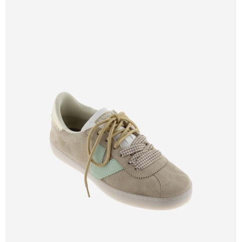 deportivas Victoria piel beige con doble cordón 2