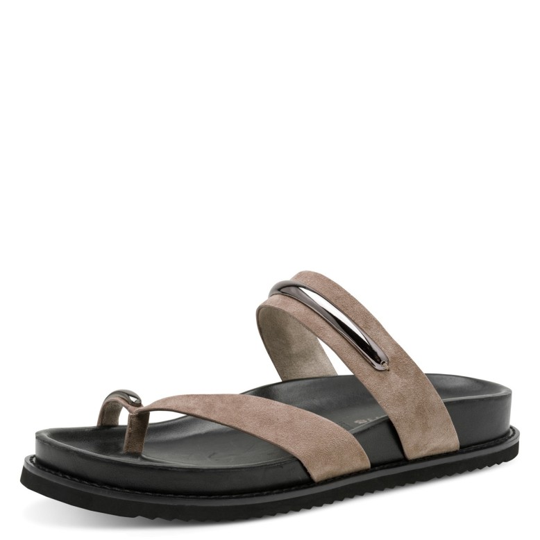 sandalia cuero color taupe Tamaris
